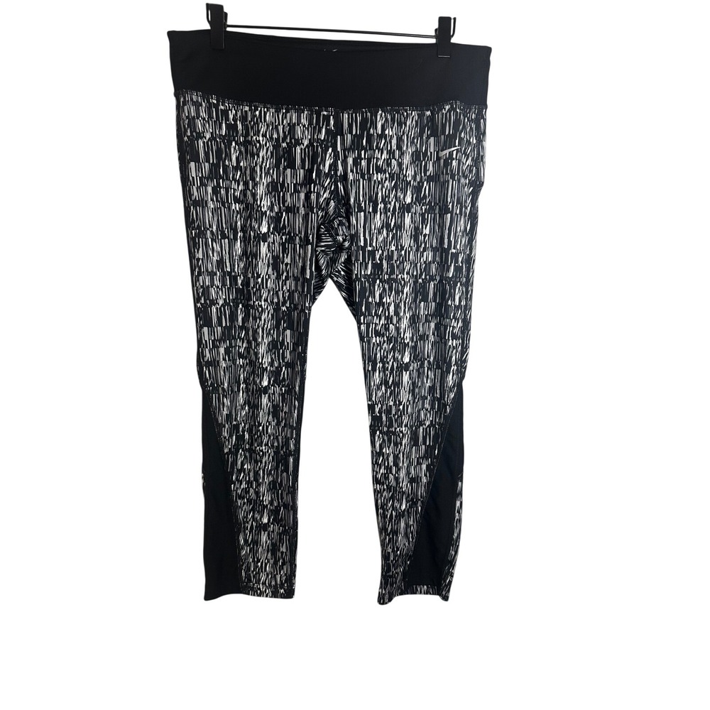 Nike Dri-FIT Womens XL Black White‎ Abstract Print Mesh Running Capri Leggings